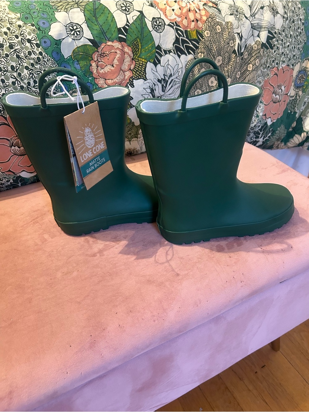 Lone Cone Kids Waterproof Forest Green Rain Boots with Easy Pull Handles